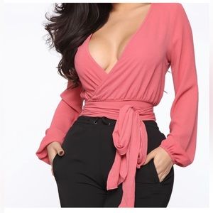Fashion Nova NWT Little White Lies  Wrap Top in Marsala XL